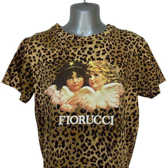 Fiorucci Graphic Tee Leopard Print Cherubs Angels T-Shirt Top Womens Size Medium - Picture 3 of 9